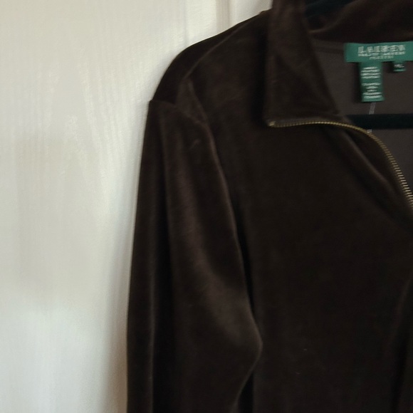 Lauren Ralph Lauren chocolate brown velour track suit jacket size Large petite - Picture 3 of 7